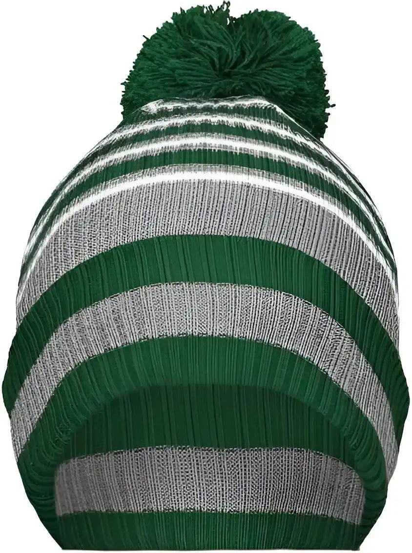 Holloway 223815 8 1/2’’ Spirit Pom Beanie - Dark Green Heather Gray White - one Size Fits Most