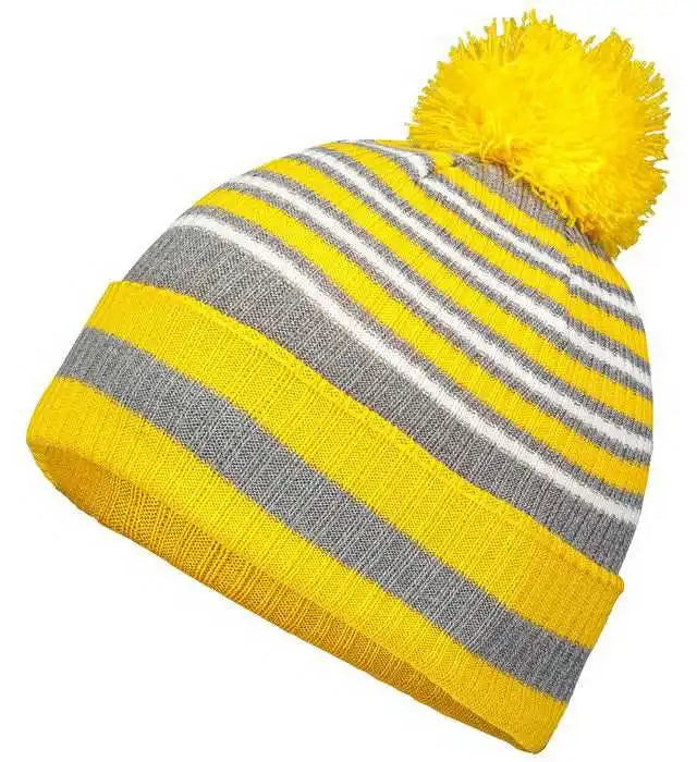 Holloway 223815 8 1/2’’ Spirit Pom Beanie - Gold Heather Gray White - one Size Fits Most