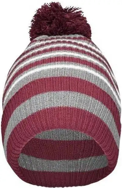 Holloway 223815 8 1/2’’ Spirit Pom Beanie - Maroon Heather Gray White - one Size Fits Most