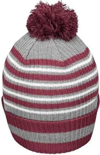Holloway 223815 8 1/2’’ Spirit Pom Beanie - Maroon Heather Gray White - one Size Fits Most