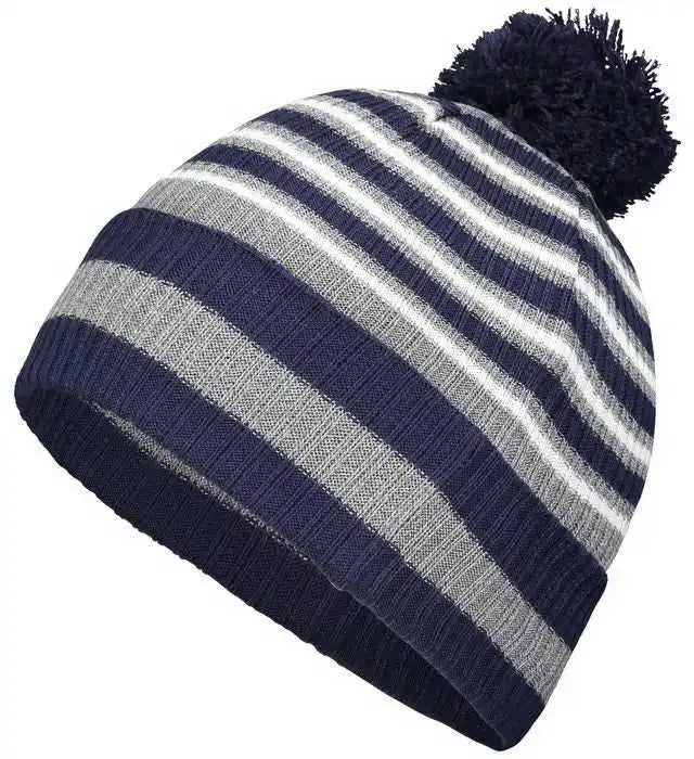 Holloway 223815 8 1/2’’ Spirit Pom Beanie Navy Heather Gray White / one Size Fits Most