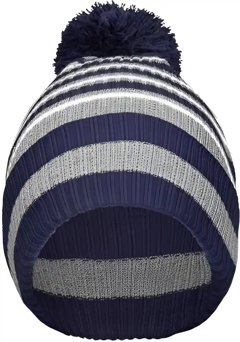 Holloway 223815 8 1/2’’ Spirit Pom Beanie - Navy Heather Gray White - one Size Fits Most