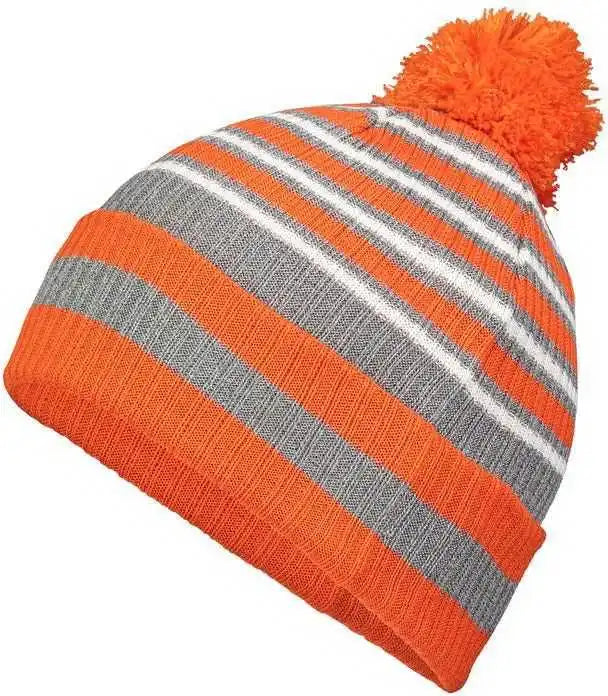 Holloway 223815 8 1/2’’ Spirit Pom Beanie - Orange Heather Gray White - one Size Fits Most