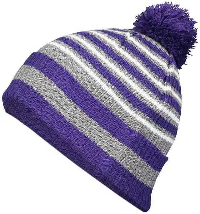 Holloway 223815 8 1/2’’ Spirit Pom Beanie Purple Heather Gray White / one Size Fits Most