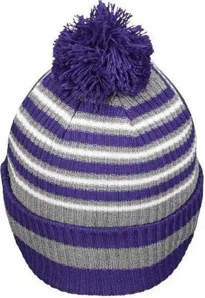 Holloway 223815 8 1/2’’ Spirit Pom Beanie Purple Heather Gray White / one Size Fits Most