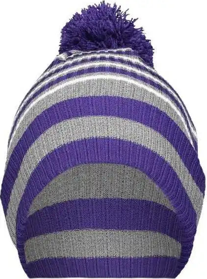 Holloway 223815 8 1/2’’ Spirit Pom Beanie - Purple Heather Gray White - one Size Fits Most