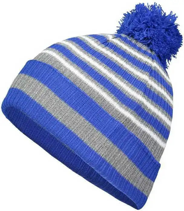 Holloway 223815 8 1/2’’ Spirit Pom Beanie - Royal Heather Gray White - one Size Fits Most