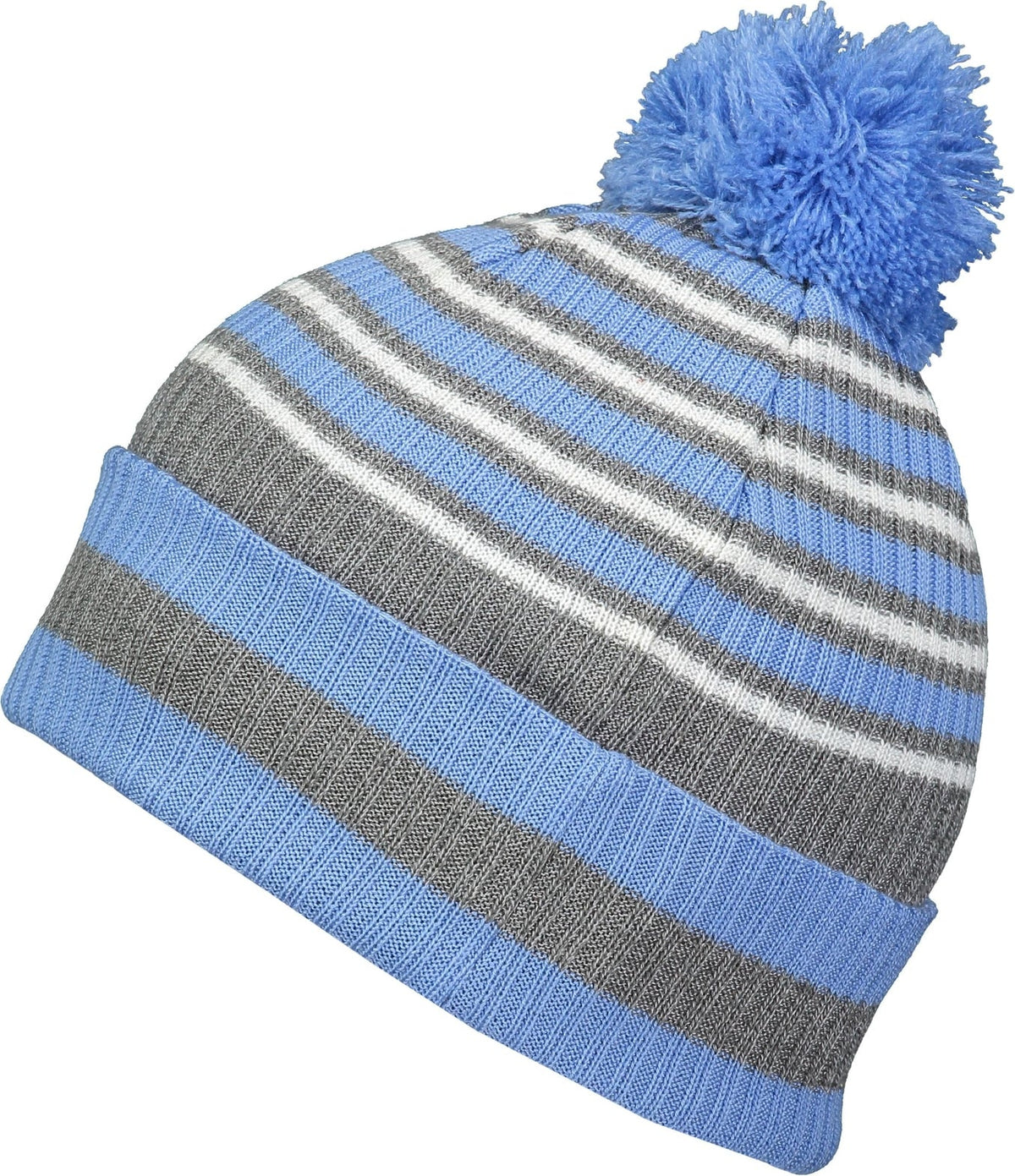 Holloway 223815 Spirit Pom Beanie - Columbia Blue Heather Gray White - Os
