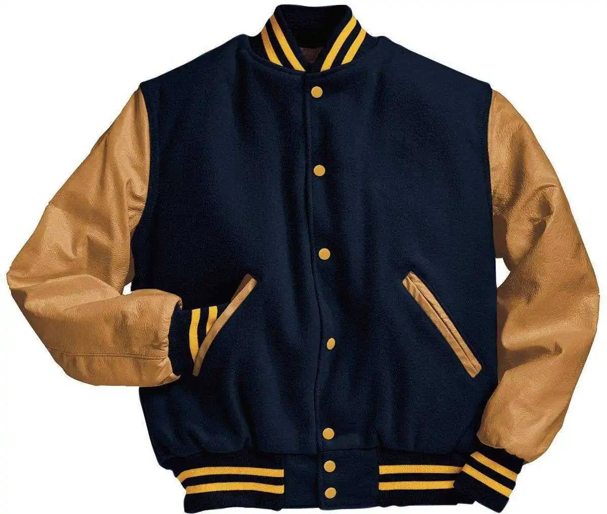 Holloway 224183 Varsity (wool Leather Sleeves) -dk Ny Lt Gold