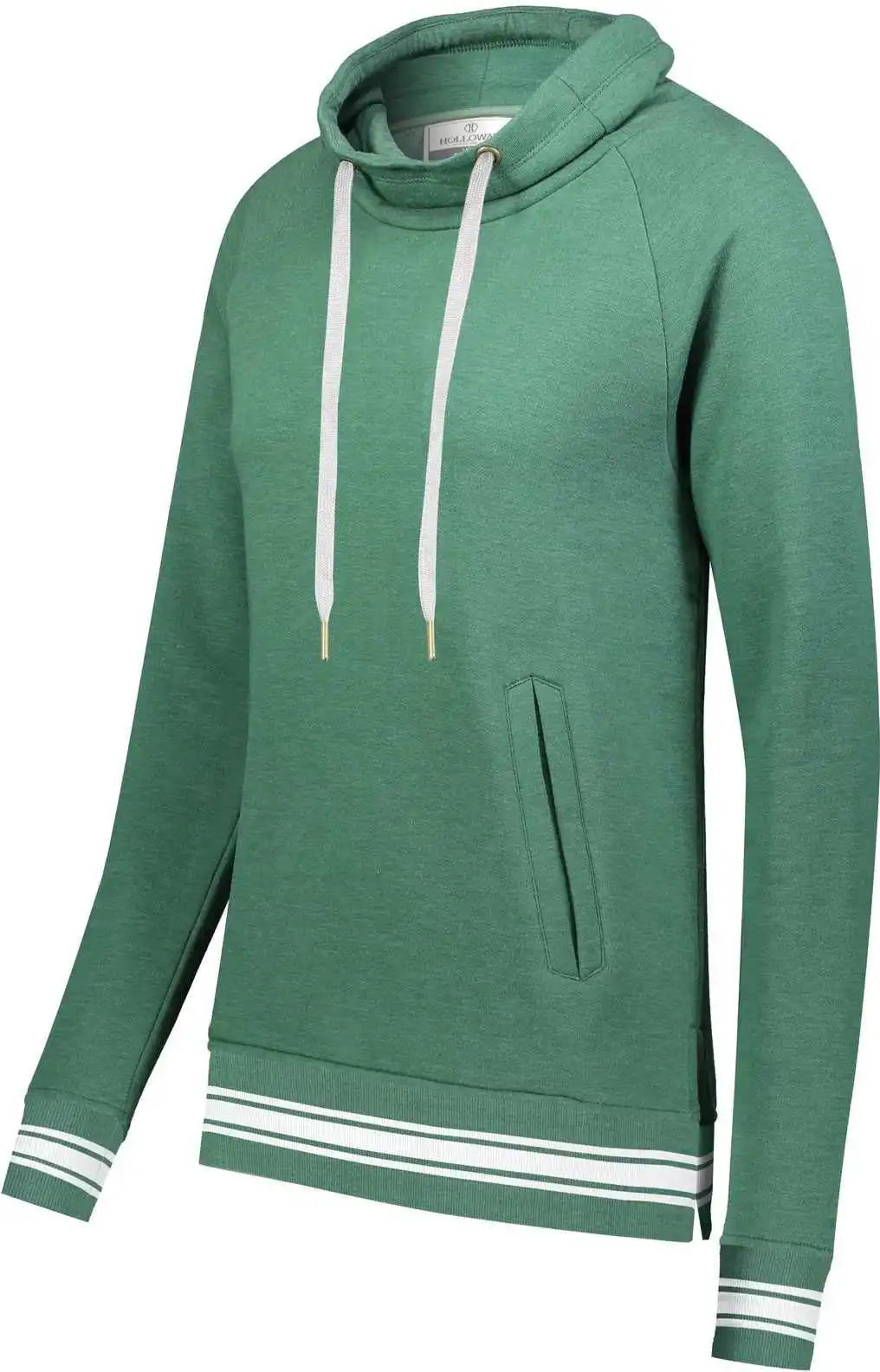 Holloway 229763 Ladies Ivy League Funnel Neck Pullover Dark Green Heather White