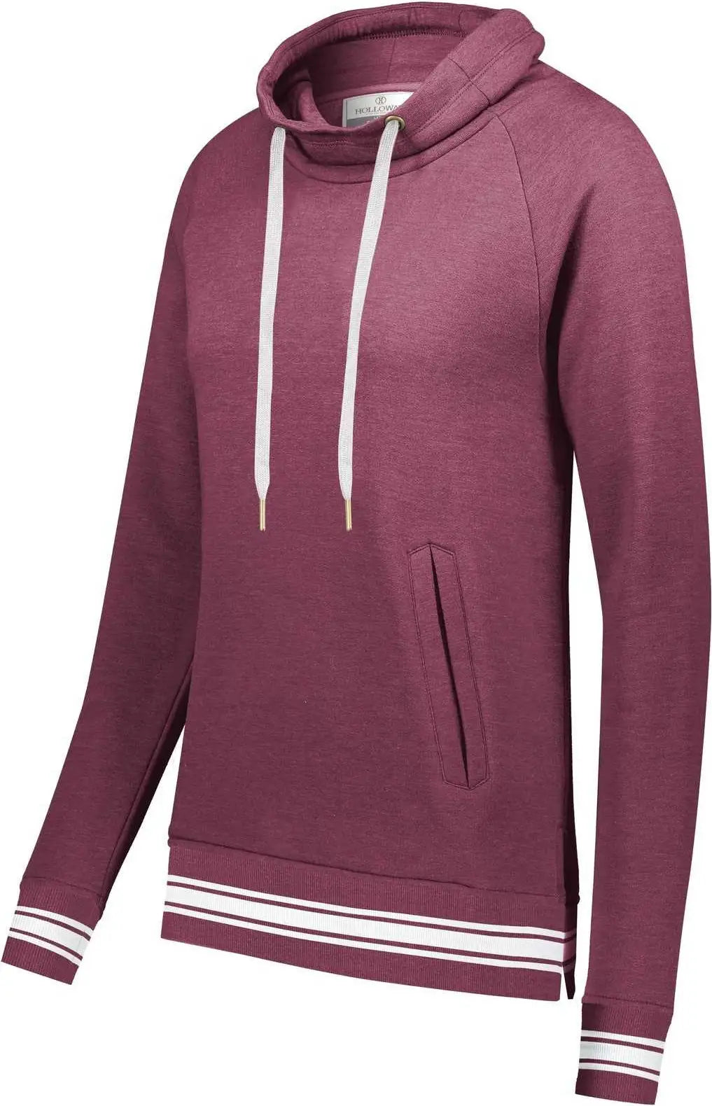 Holloway 229763 Ladies Ivy League Funnel Neck Pullover - Maroon Heather White