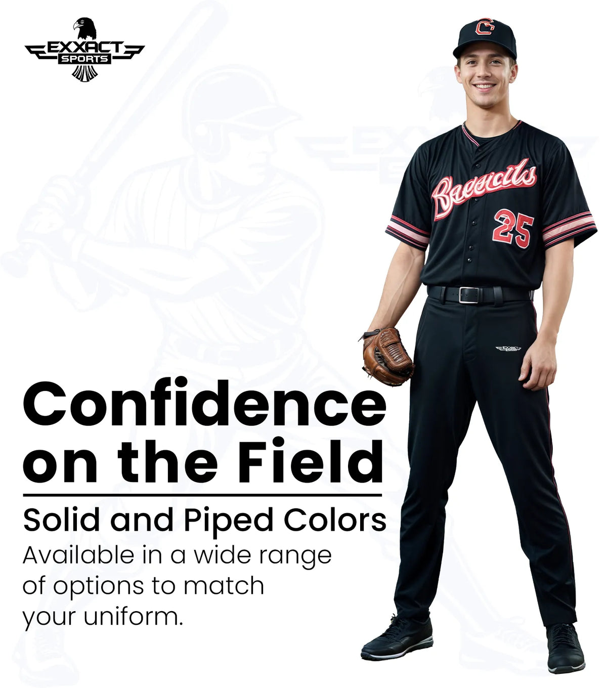 Homerun Men’s Full Length Baseball Pants with Piping (black)