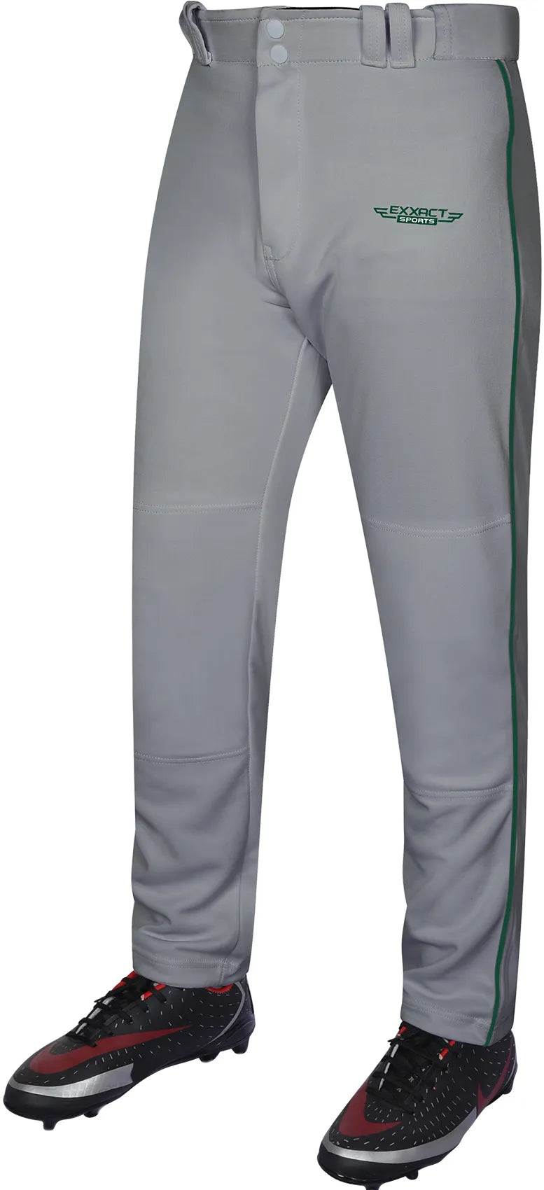 Homerun Men’s Full Length Baseball Pants with Piping (gray) - Gray/dark Green / Small