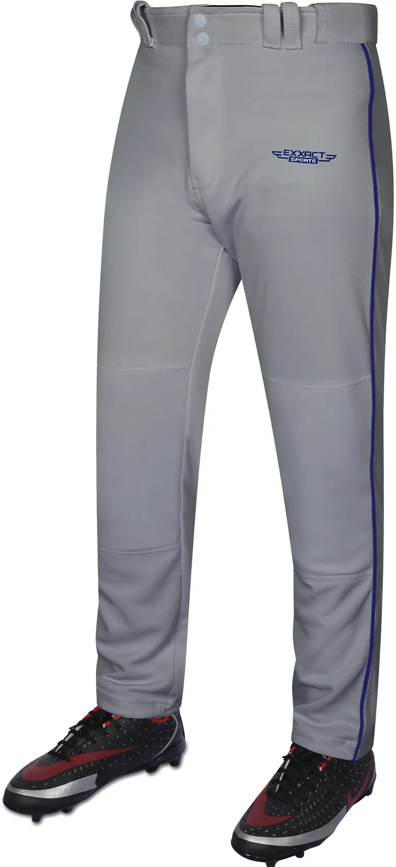 Homerun Men’s Full Length Baseball Pants with Piping (gray) - Gray/navy / Small