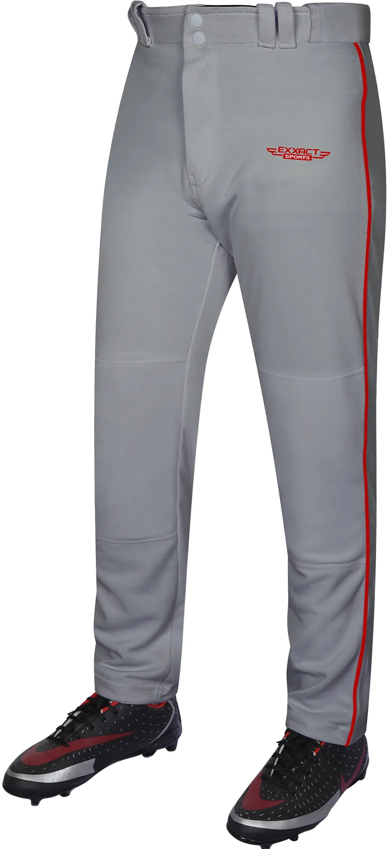 Homerun Men’s Full Length Baseball Pants with Piping (gray) - Gray/red / Small