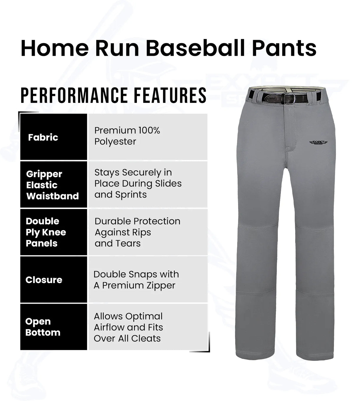 Homerun Men’s Full Length Baseball Pants with Piping (gray)