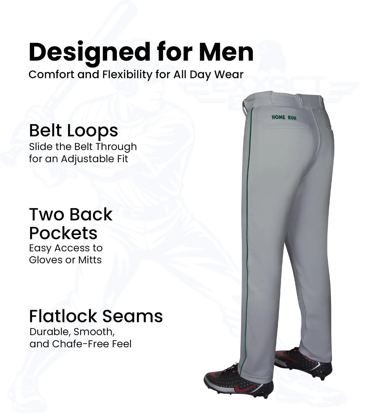 Homerun Men’s Full Length Baseball Pants with Piping (gray)