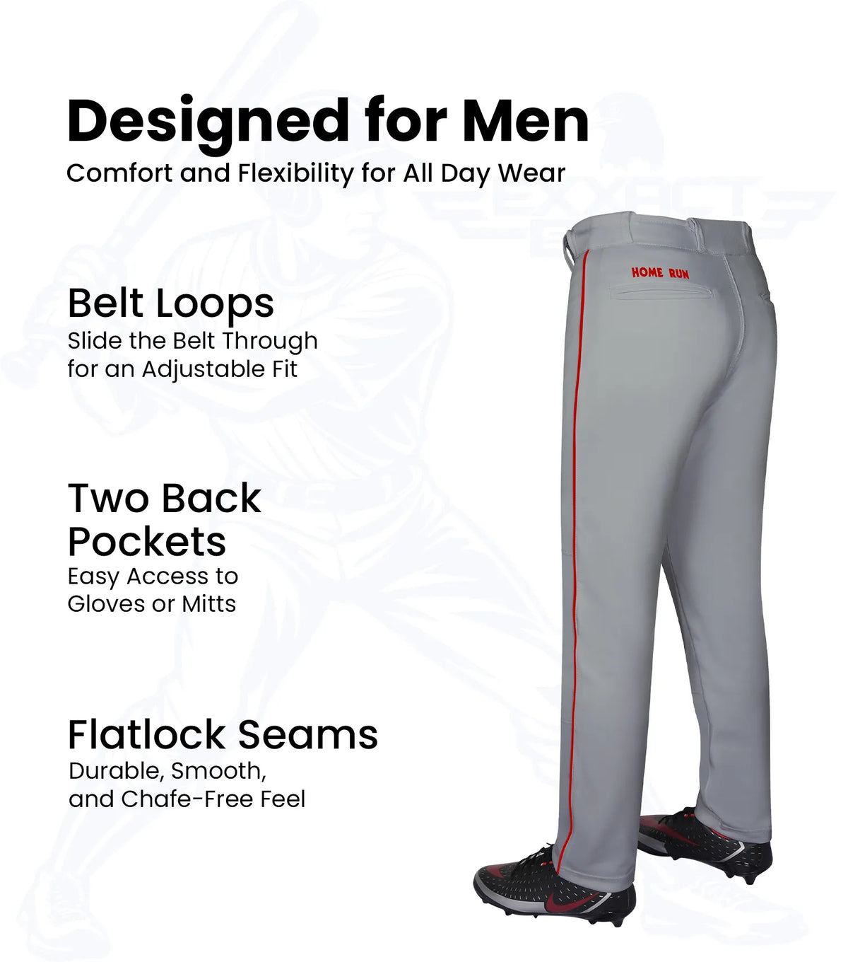 Homerun Men’s Full Length Baseball Pants with Piping (gray)