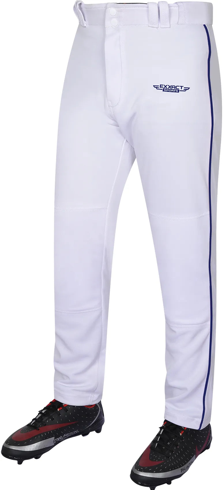 Homerun Men’s Full Length Baseball Pants with Piping (white) - White/navy / Small