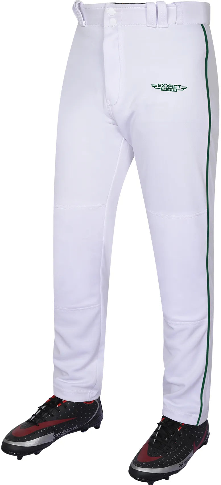 Homerun Men’s Full Length Baseball Pants with Piping (white) - White/dark Green / Small