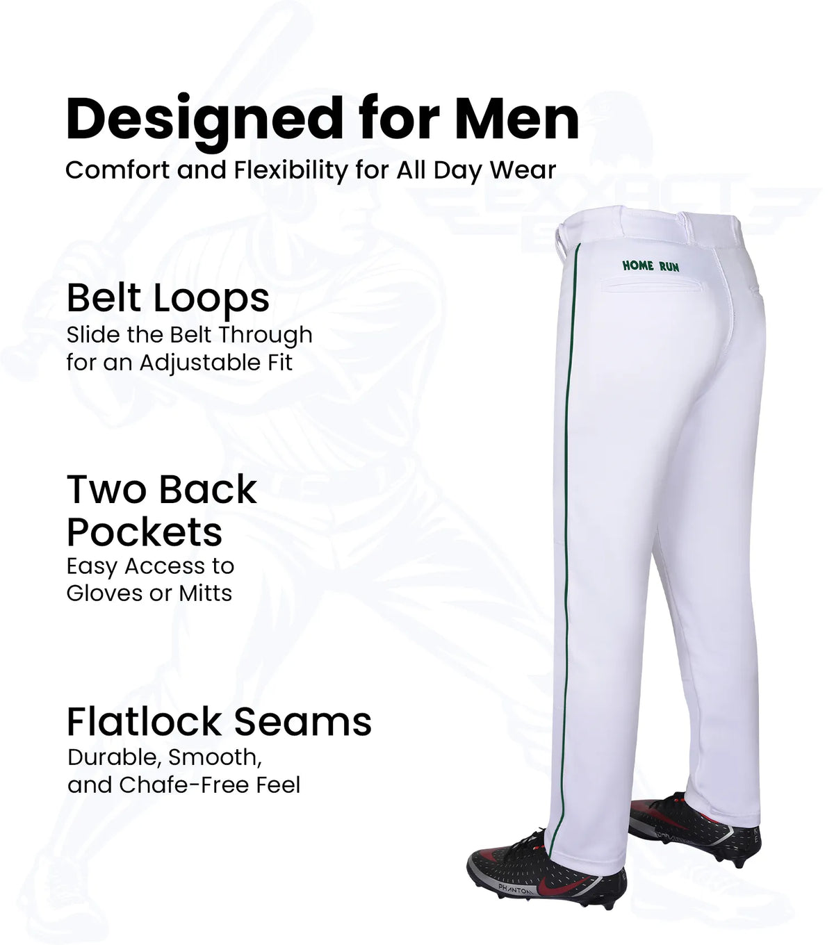 Homerun Men’s Full Length Baseball Pants with Piping (white)