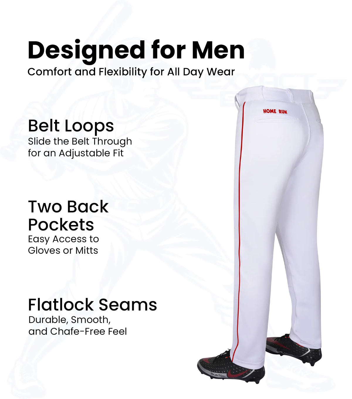 Homerun Men’s Full Length Baseball Pants with Piping (white)
