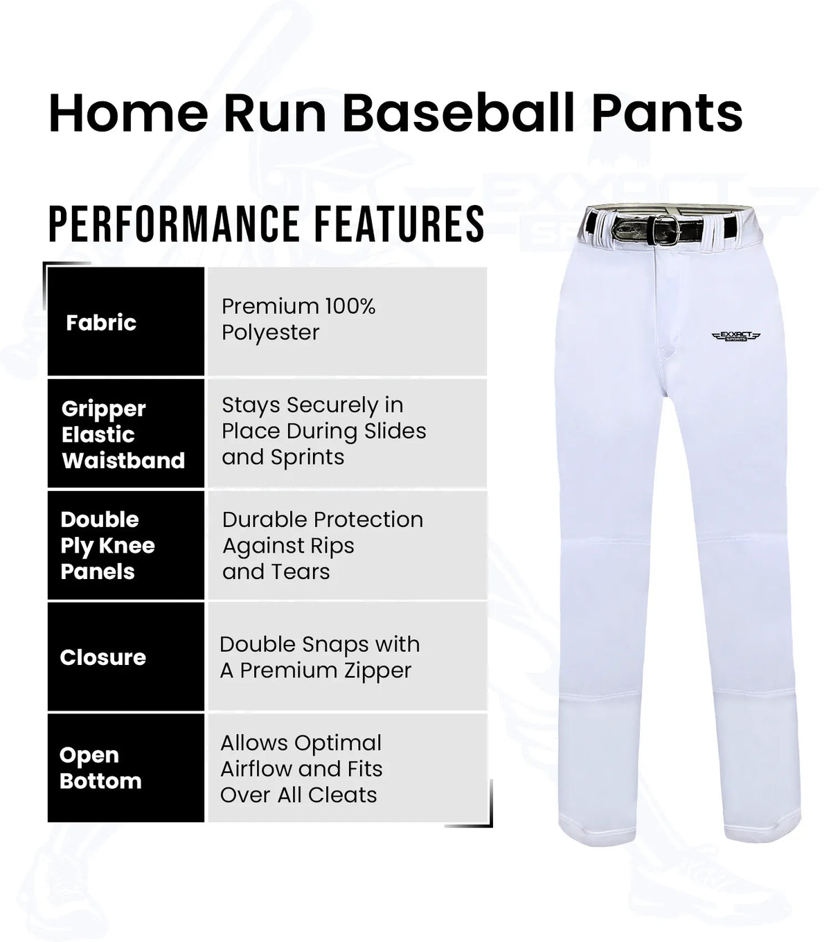 Homerun Men’s Full Length Baseball Pants with Piping (white)