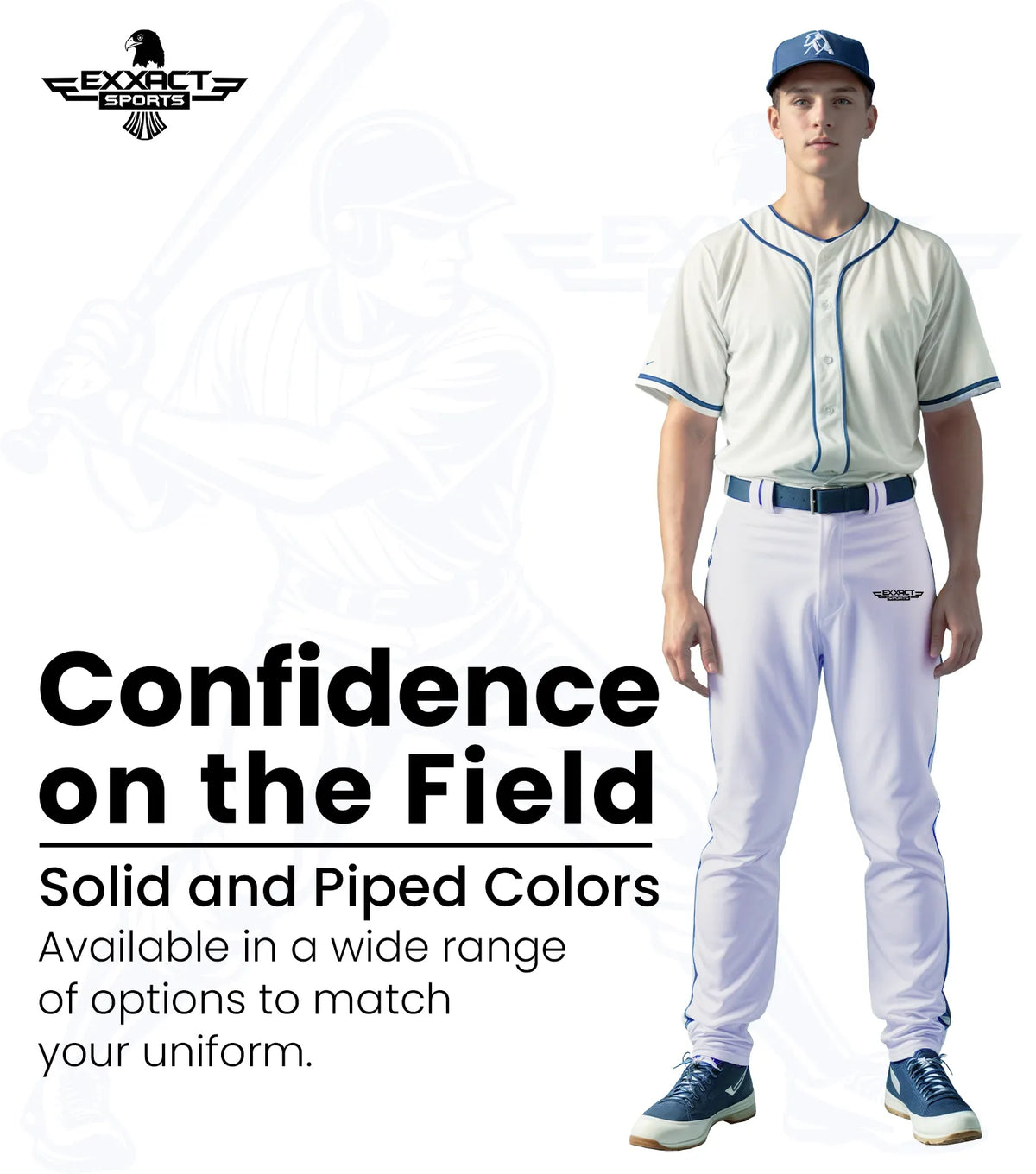 Homerun Men’s Full Length Baseball Pants with Piping (white)
