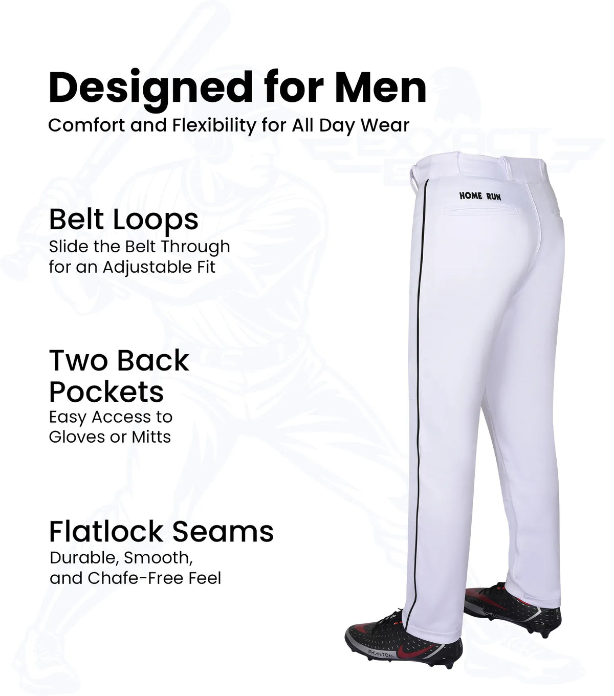 Homerun Men’s Full Length Baseball Pants with Piping (white)