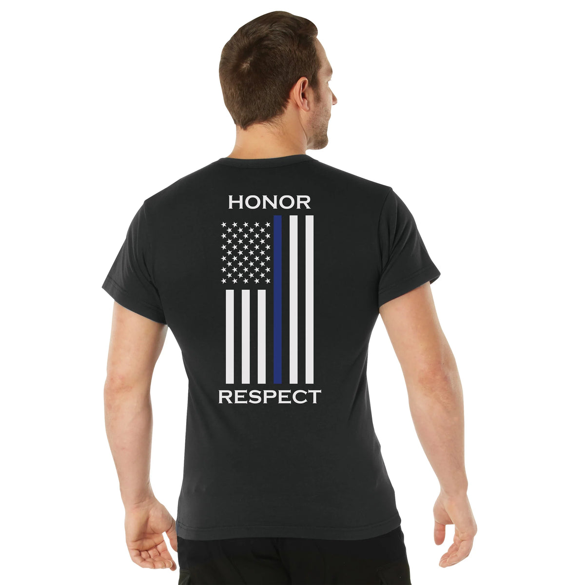Honor and Respect 2-sided Thin Blue Line Flag T-shirt - Black