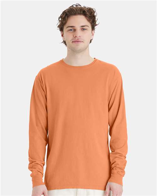 Front View of Horizon Orange Garment-Dyed Long Sleeve T-Shirt - GDH200