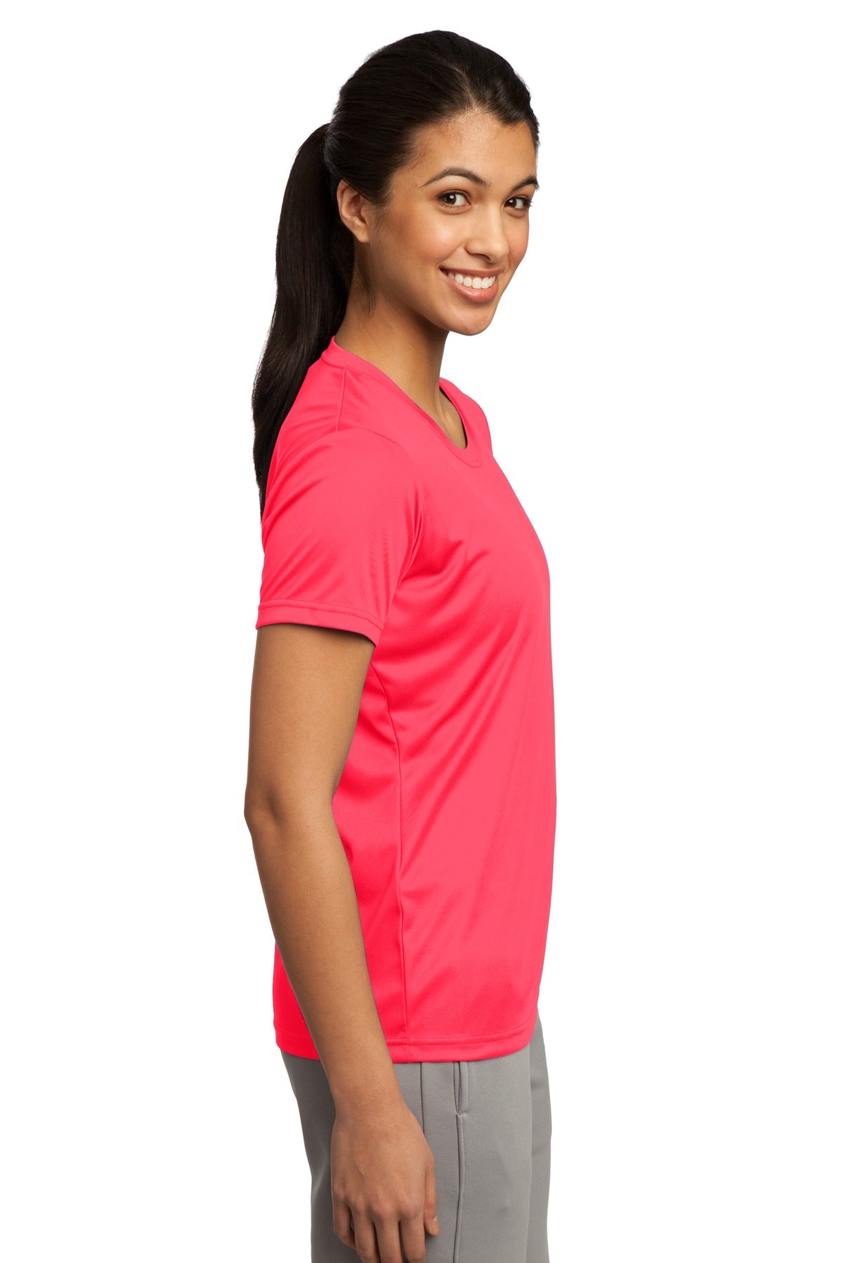 Hot Coral Sport-Tek Women's PosiCharge Competitor Tee. LST350