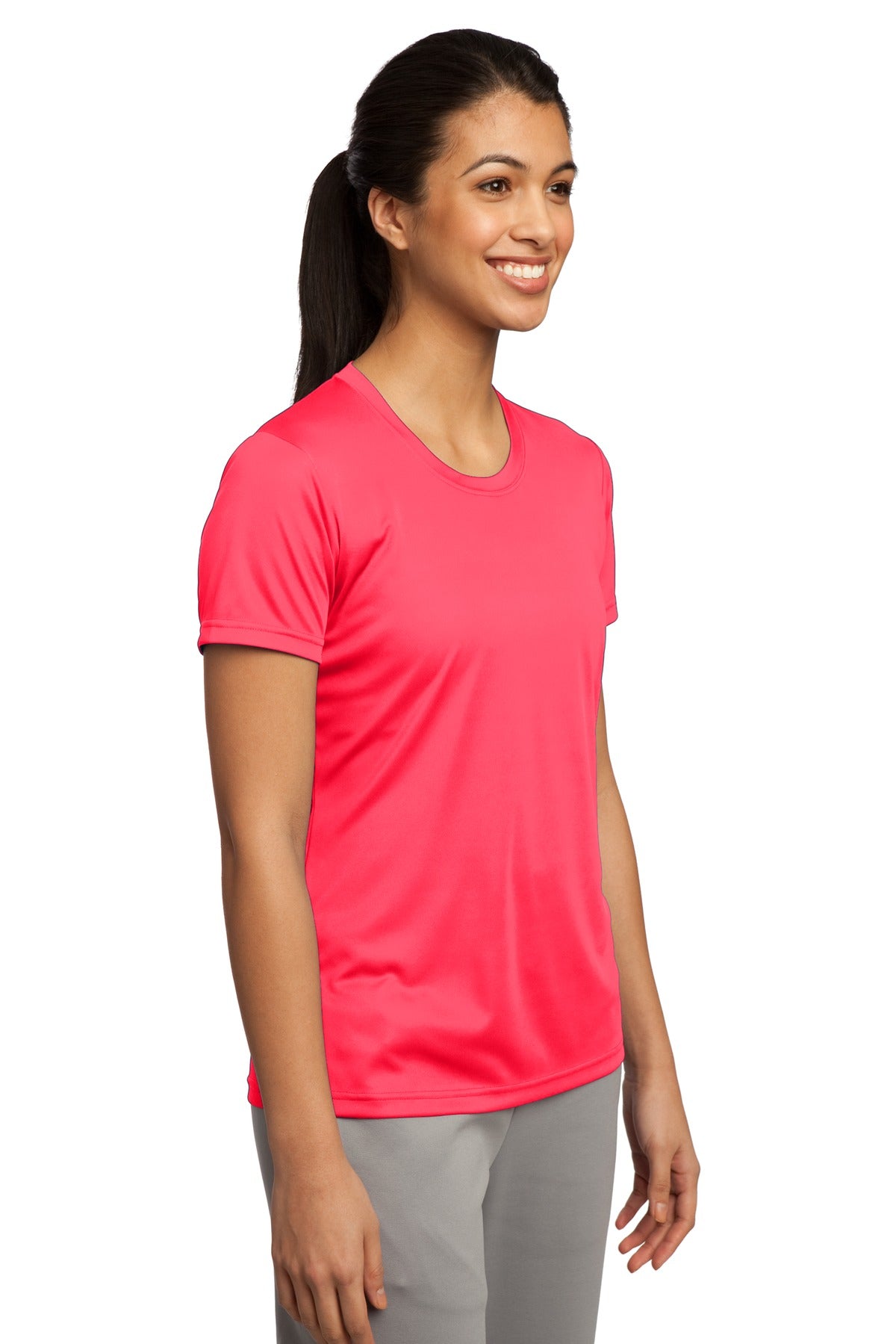 Hot Coral Sport-Tek Women's PosiCharge Competitor Tee. LST350
