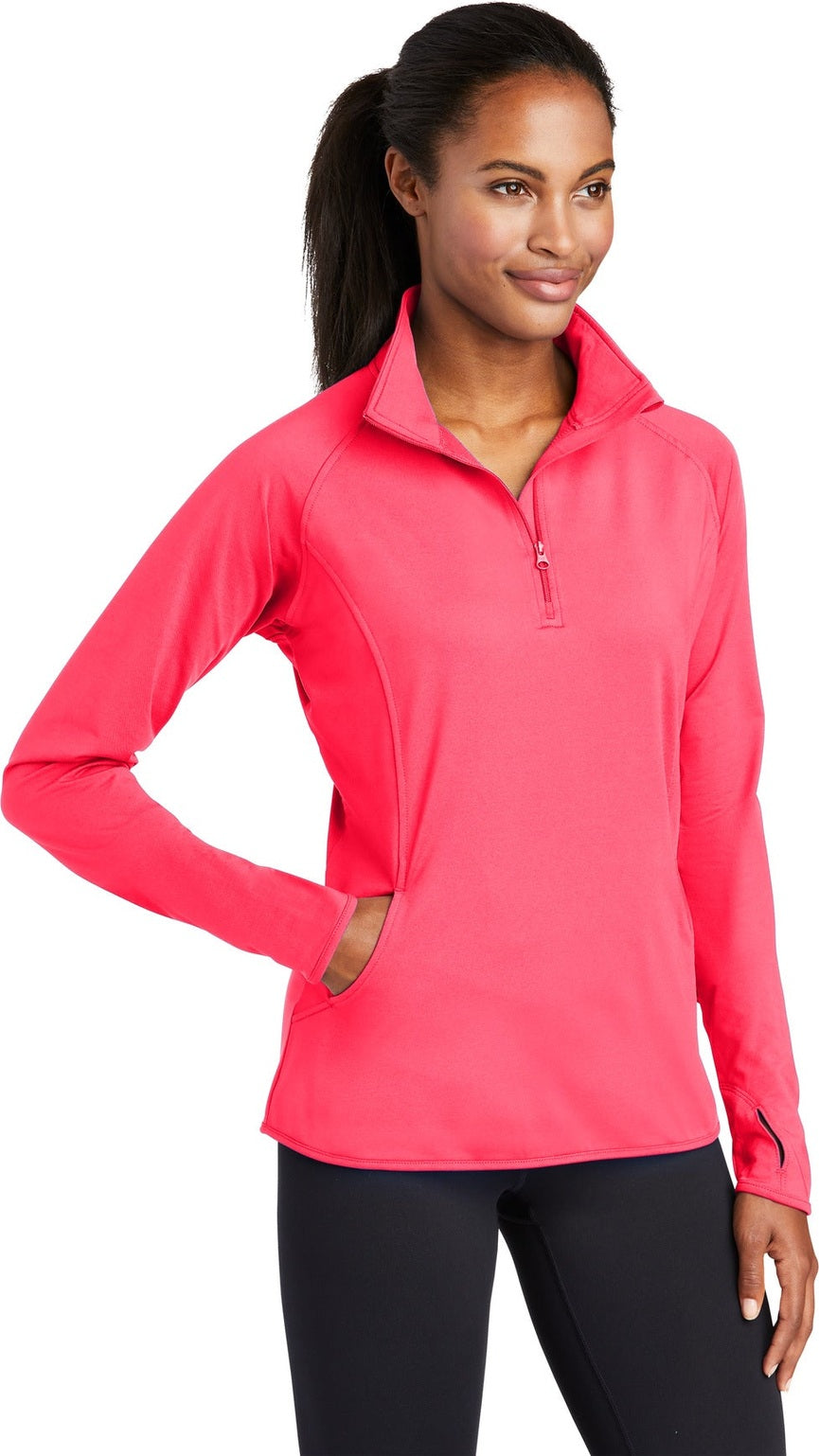 Hot Coral Sport-Tek Women's Sport-Wick Stretch 1/4-Zip Pullover. LST850
