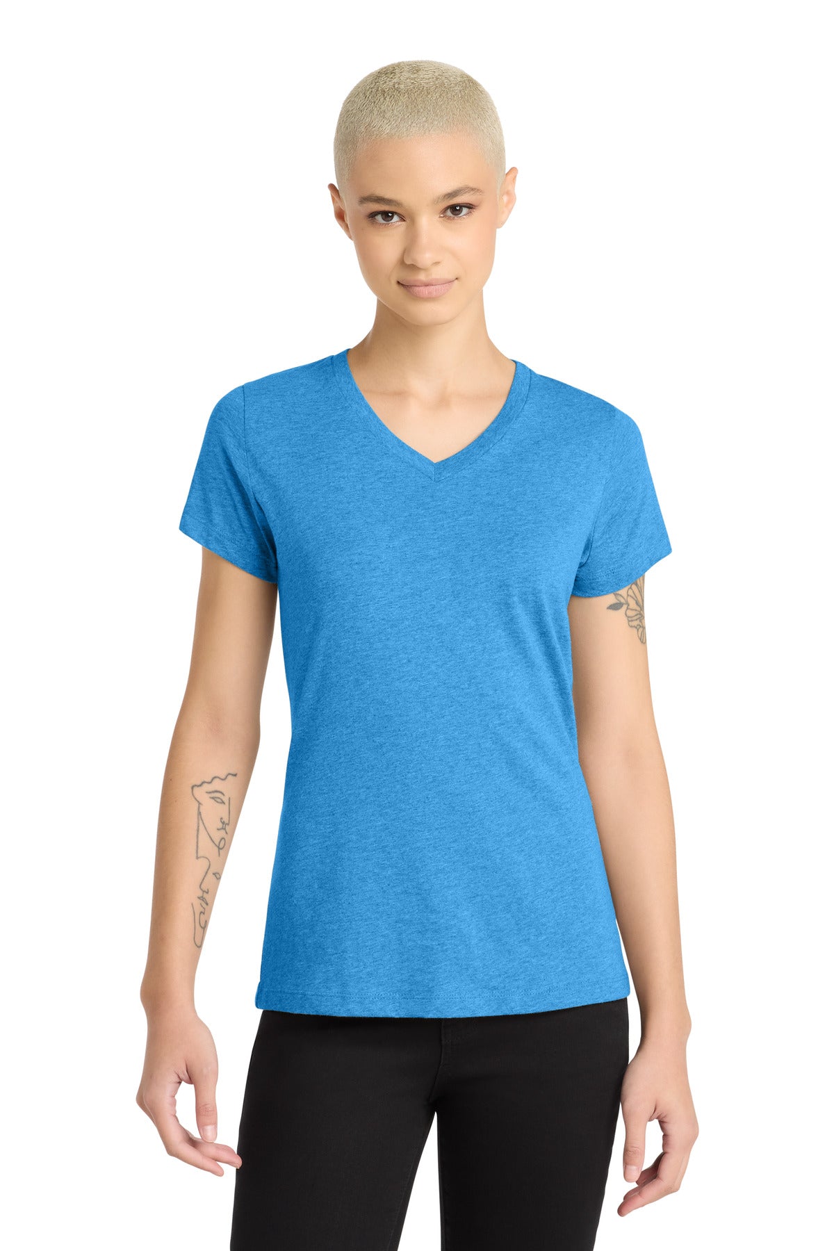 Hthr Brt Turqu District Women's Perfect Blend CVC V-Neck Tee. DM1190L