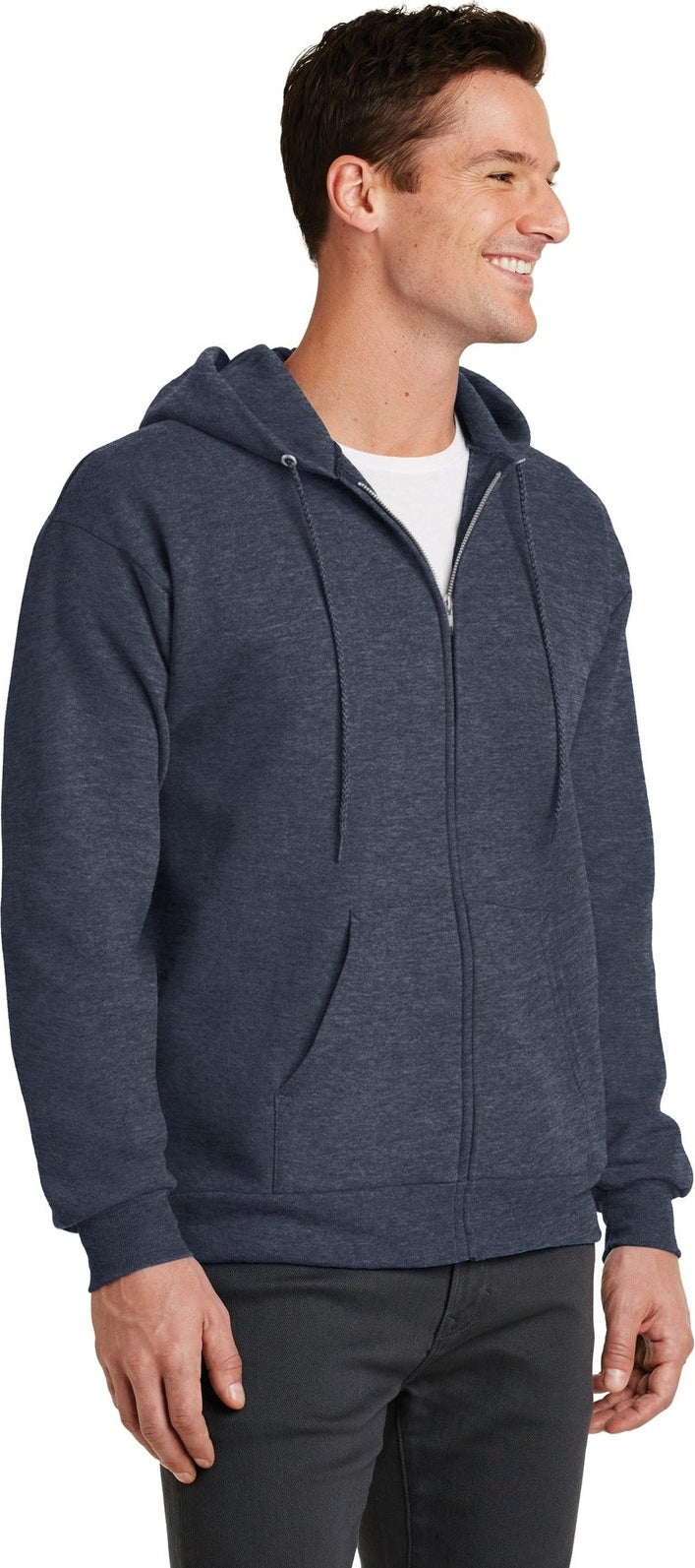 Hthr Navy Port & Co Core Fleece Full-Zip Hooded Sweatshirt. PC78ZH