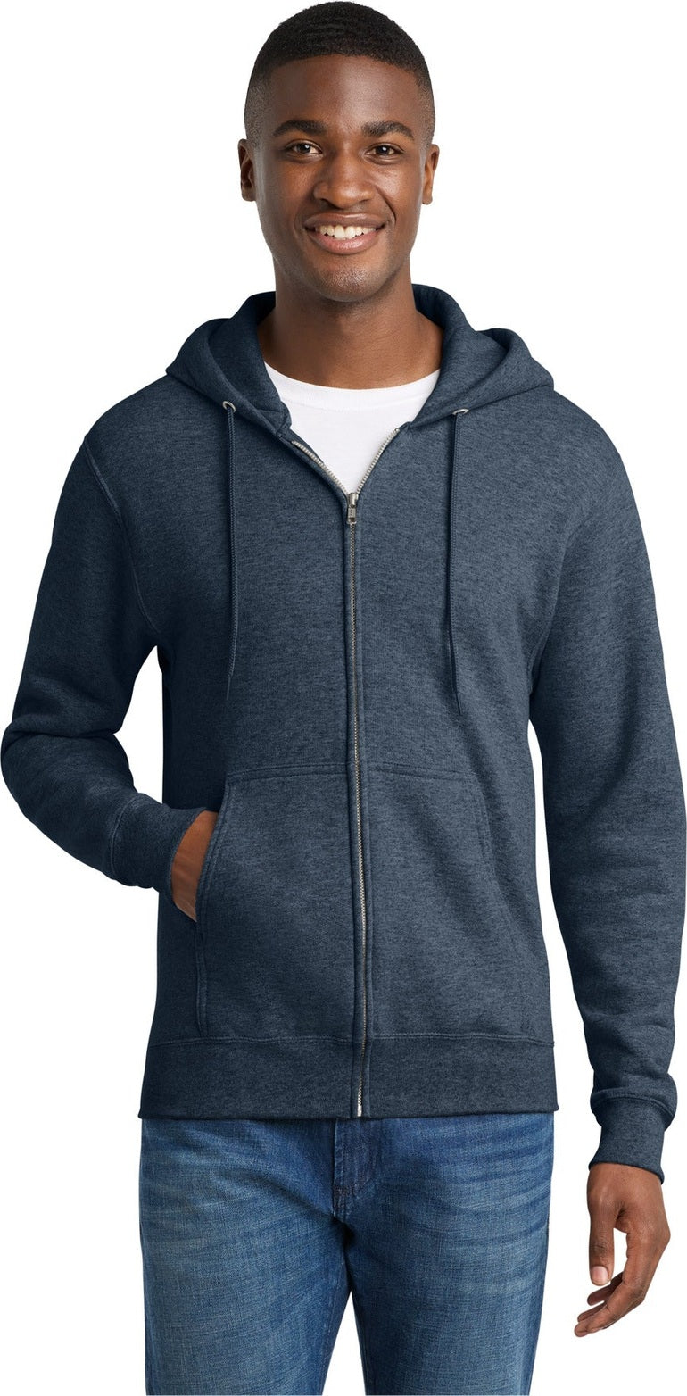 Hthr Navy Port & Co Core Fleece Full-Zip Hooded Sweatshirt. PC78ZH