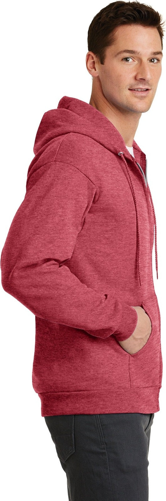 Hthr Red Port & Co Core Fleece Full-Zip Hooded Sweatshirt. PC78ZH