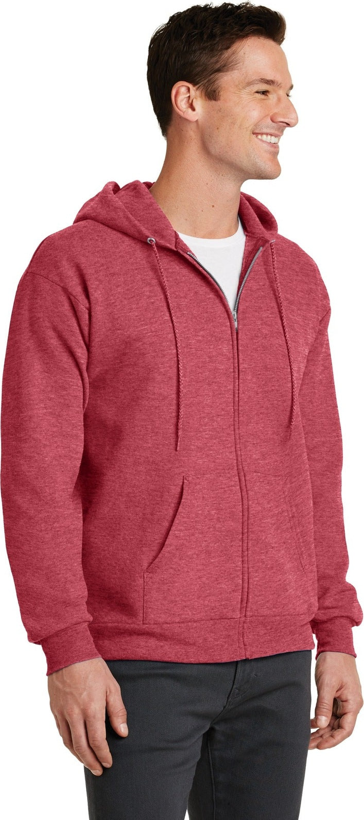 Hthr Red Port & Co Core Fleece Full-Zip Hooded Sweatshirt. PC78ZH