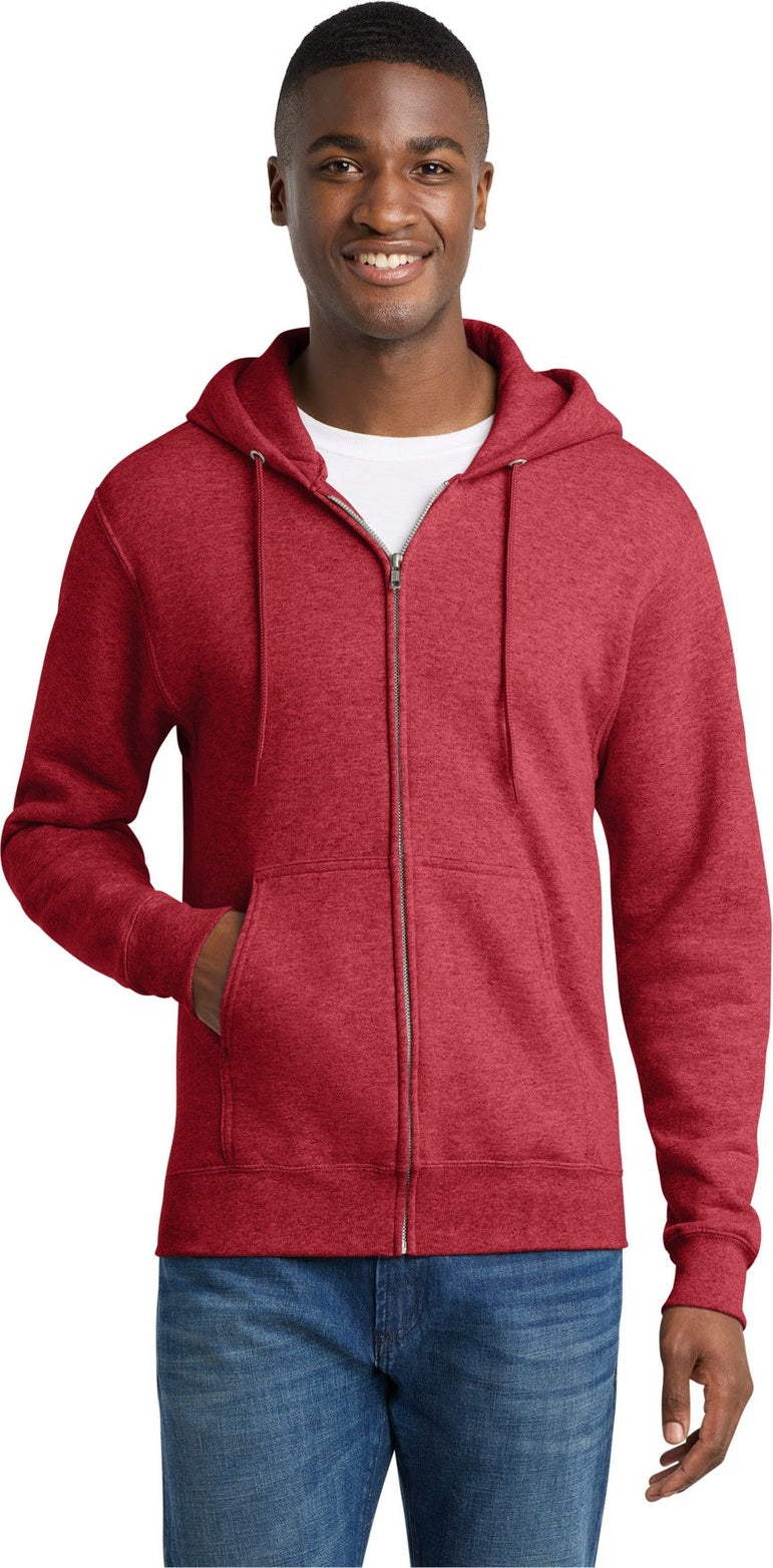 Hthr Red Port & Co Core Fleece Full-Zip Hooded Sweatshirt. PC78ZH
