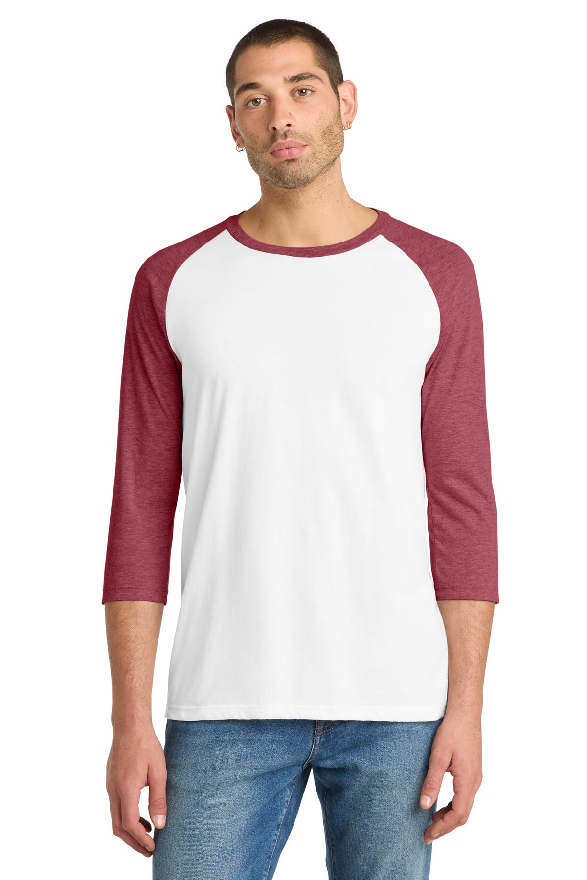 Hthr Red/White District Very Important Tee 3/4-Sleeve Raglan. DT6210