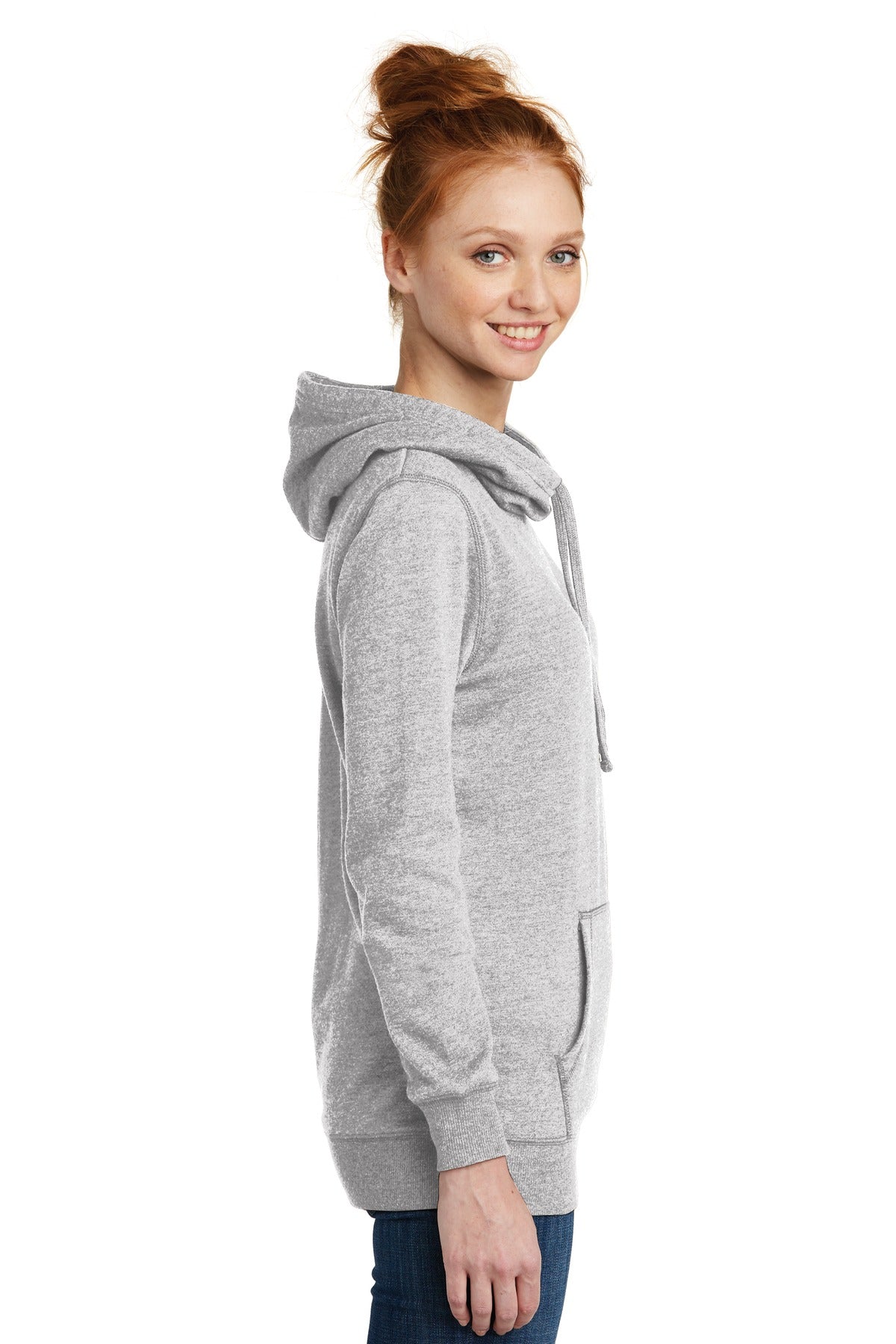 Hthrd Grey District Women's Lightweight Fleece Hoodie. DM493