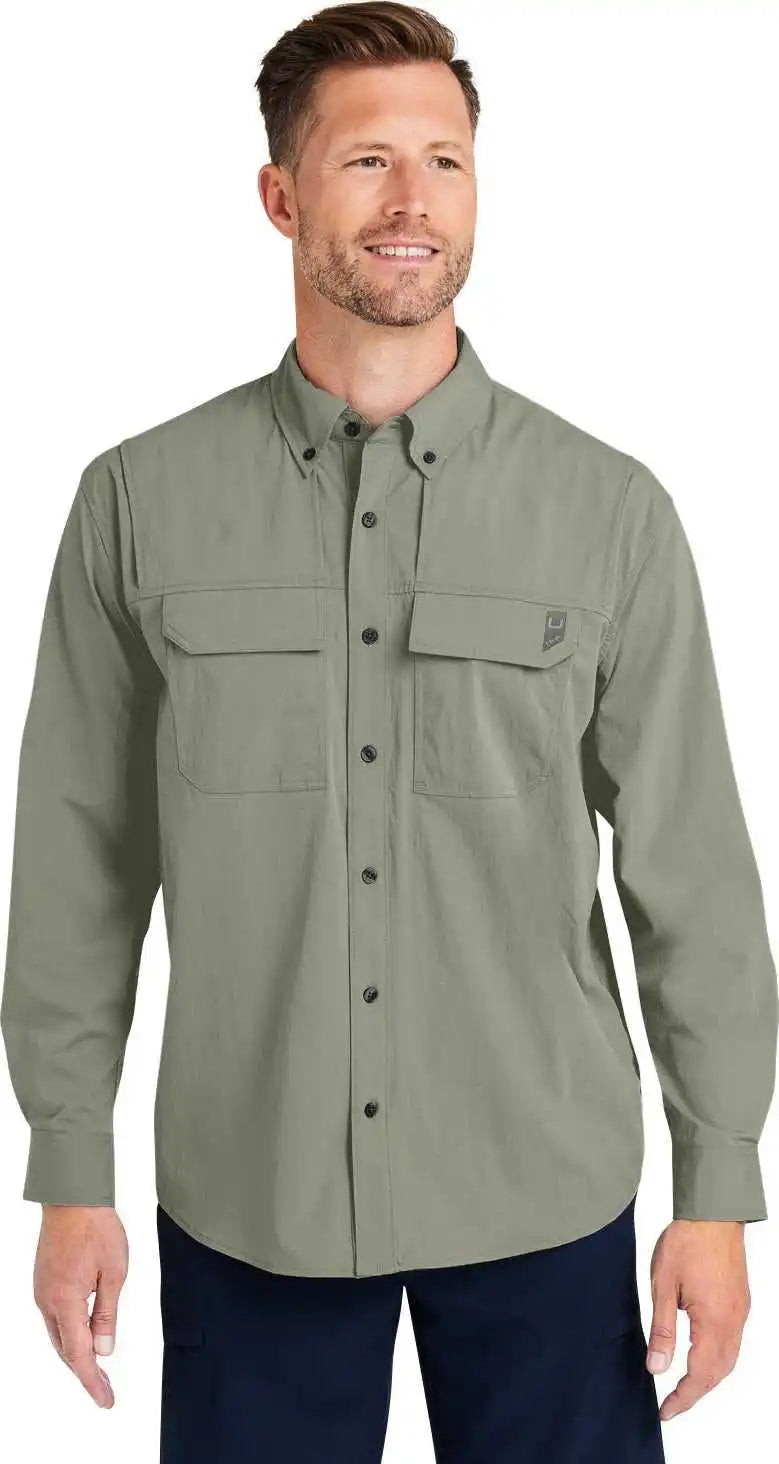 Huk H150184 Men’s Creekbed Long Sleeve Shirt - Moss