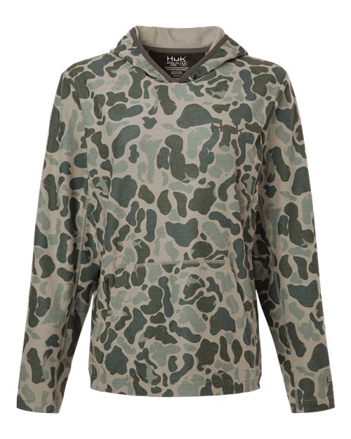 Huk H6130037 Women’s Coldfront+ Kc Print Hooded Sweatshirt - Volcanic Ash