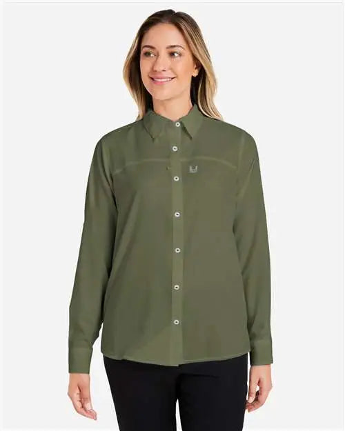 Huk H615006 Women’s Tide Point Long Sleeve Shirt - Moss