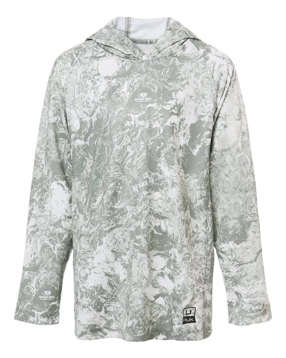 Huk H712l003 Youth Pursuit Mossy Oak Printed Hooded Long Sleeve T-shirt - Seagrass