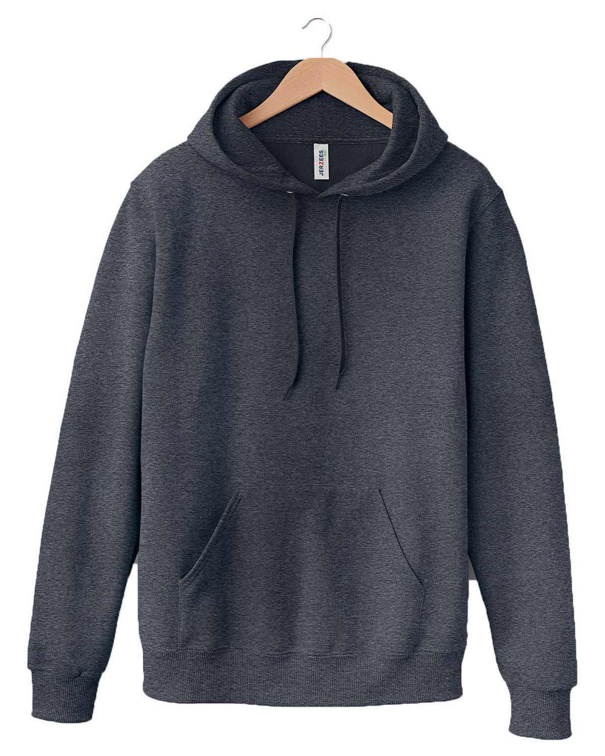 Jerzees 700MR Eco Premium Blend Ringspun Hooded Sweatshirt - Black Ink Heather - HIT a Double - 1