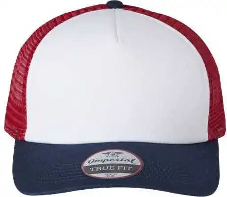 Imperial 1287 North Country Trucker Cap - White Navy Red - one Size Fits Most