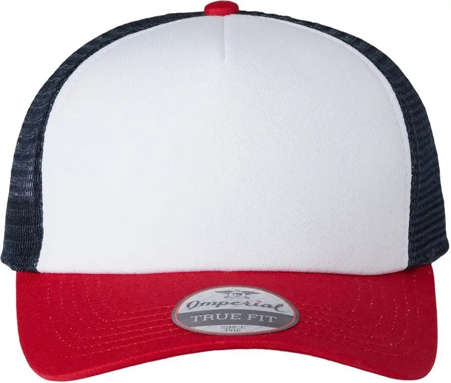 Imperial 1287 North Country Trucker Cap - White Red Dark Navy - one Size Fits Most