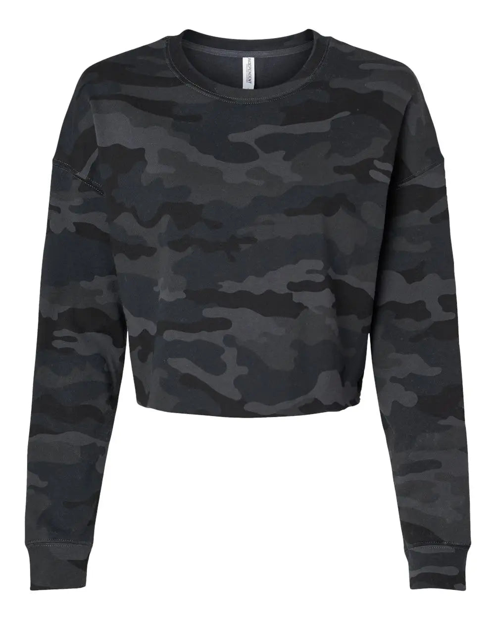 Independent Trading Co. Afx24crp Women’s Lightweight Crop Crewneck Sweatshirt - Black Camo - Xs